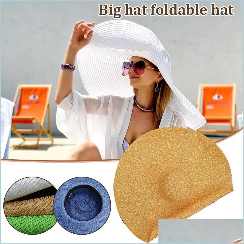 

Wide Brim Hats Bucket Hats Wide Brim Hats Summer Oversize Beach For Women 5658Cm Large St Hat Sun Protection Foldable Party Travel Dhhvv, Yellow white stripes