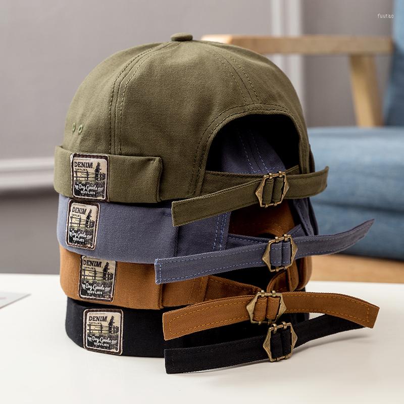 

Berets Vintage Women's Hat Dome Skull Beanie Cotton Fisherman Docker Hats For Men Retro Brimless Hip Hop Melon Caps Landlord Sailor Cap, Brown