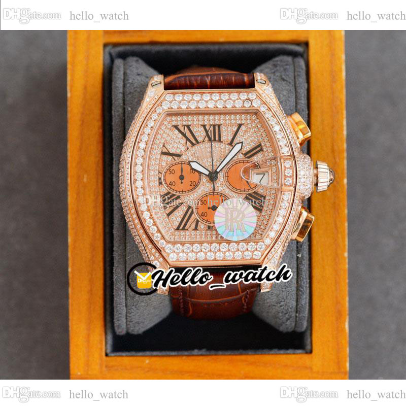 

TWF Tortue XL Miyota Quartz Chronograph Mens Watch Rose Gold Paved Diamonds Dial White Roman Markers Brown Leather Stopwatch Jewelry Watches HelloWatch, Tw-210810-b1 (1)