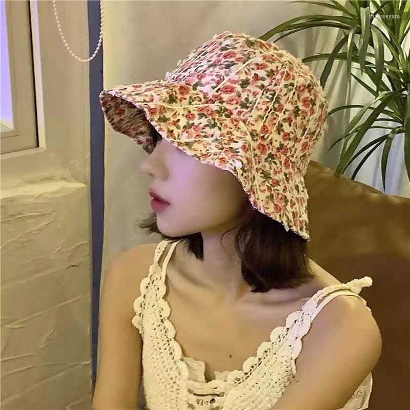 

Berets Lace Floral Bucket Hat For Women Spring And Summer Sun Protection Basin Cap Short-brimmed Japanese Fisherman Caps Fairy Hats