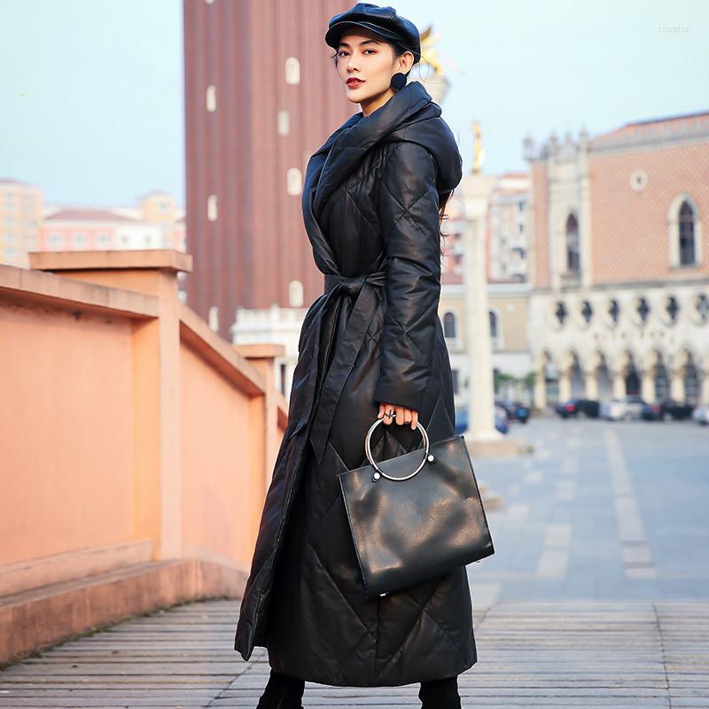 

Women's Leather Real Jacket Women Long Sheepskin Coat Female Hooded Women's Winter Down Jackets 2022 Mujer Chaqueta XS17D88-23 Pph1767, Black