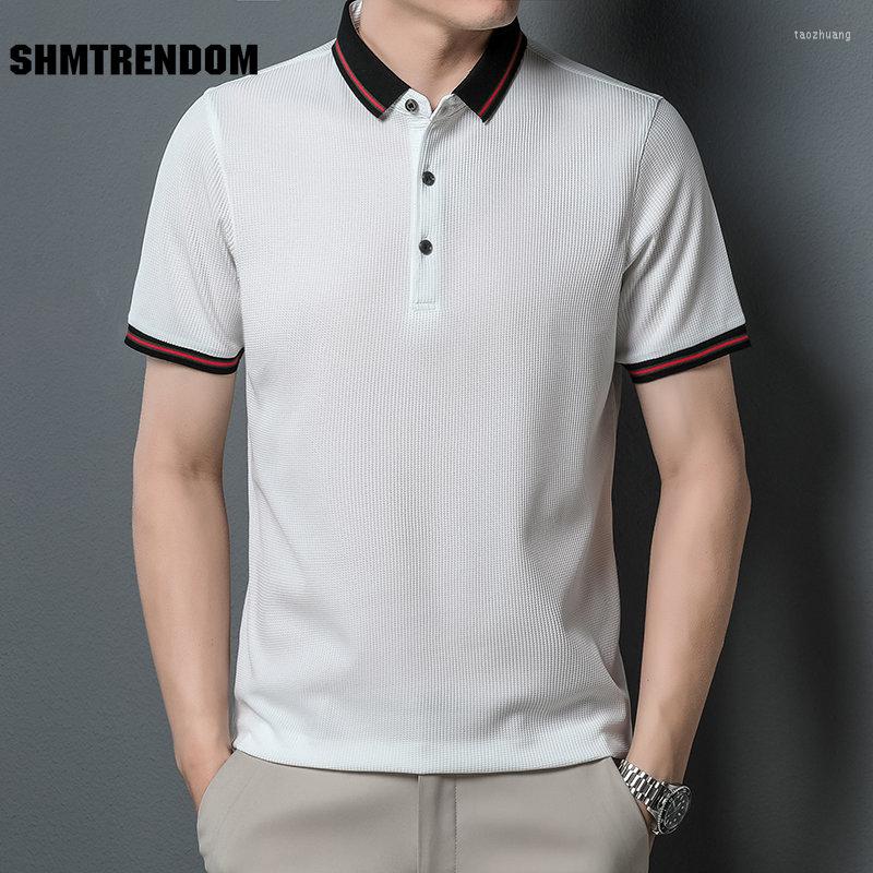 

Men's Polos SHMTRENDOM Men Polo Summer Solid Color Waffle Short Sleeved Tees Tops Business Casual Loose Turn-Down Collar Shirt, White polo