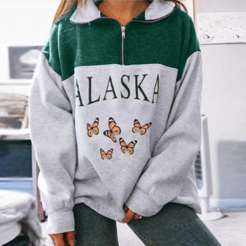 

Women's Hoodies Women Letter Printed Sweatshirts Stand Collar Half Zipper Long Sleeve Pullovers Autumn Winter Casual Loose Outwear, Green