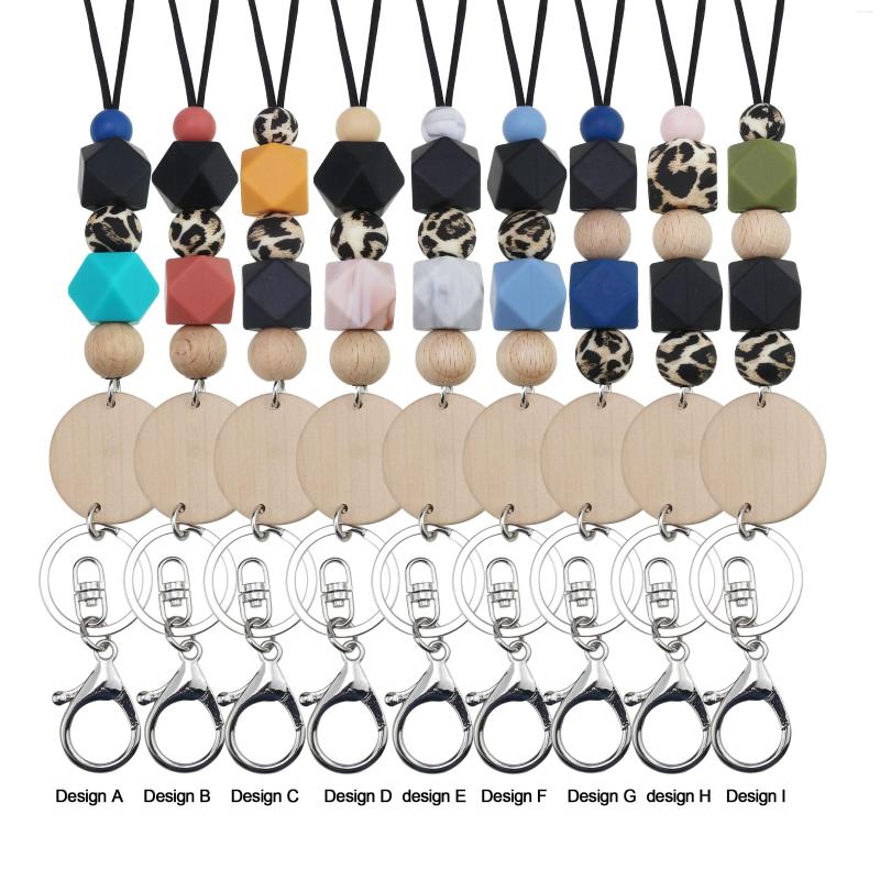 

Pendant Necklaces DIY Silicone Bead Lanyard Keychain Wooden Disc Wood Beaded Teacher Gift Ideas Jewelry Accessorie