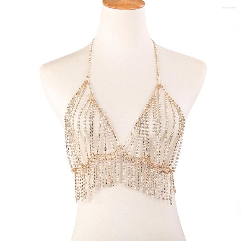 

Pendant Necklaces Sexy Crystal Tassel Body Bra Chain Jewelry For Women Rhinestone Breast Necklace Chest Lingerie Gift