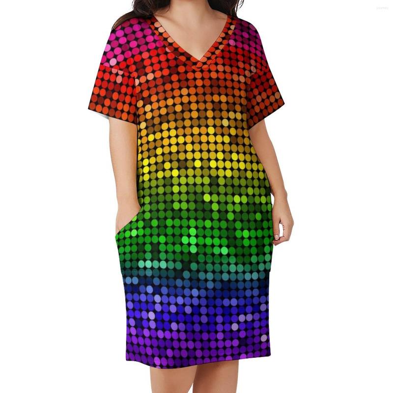 

Plus Size Dresses Rainbow Sequins Casual Dress Holiday Glitter Texture Print Trendy Female V Neck Graphic Street Style 5XL, Style-6