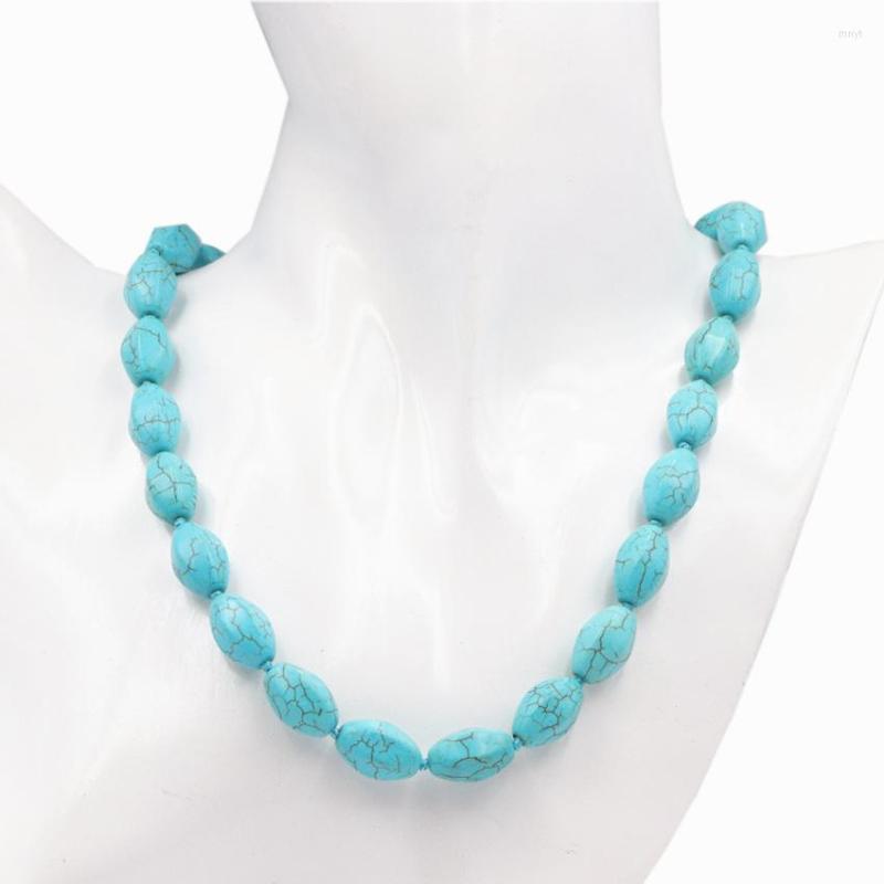 

Choker Trendy Statement Women Chokers Necklace Turquoises Stone Necklaces 10x16mm Hexagon Rice Knotted Chain Strand Jewelry 18inch A806