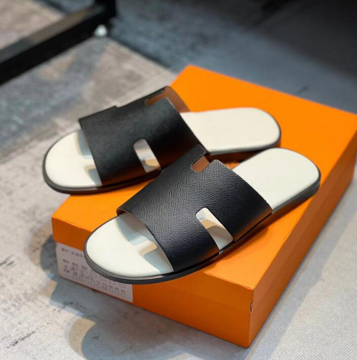 

New fashion men's calfskinslipperssummer flat sandalslazy beachsandals outdoor slippers at home designer slippers with letters, Blue