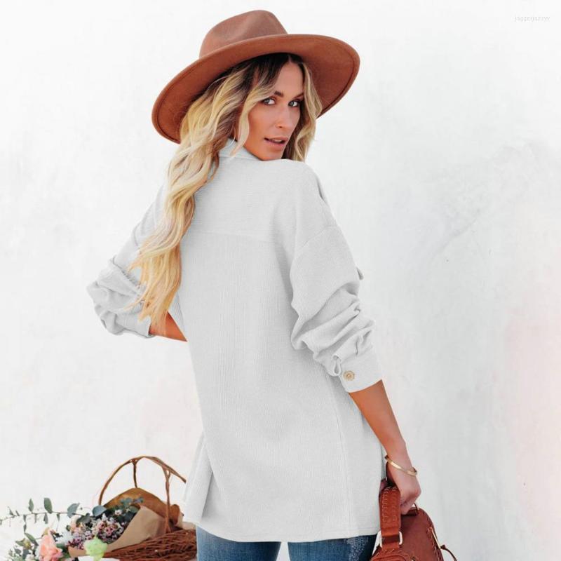 

Women' Polos Button Cuffs Versatile Trendy Solid Color Lady Casual Corduroy Blouse Streetwear, Army green