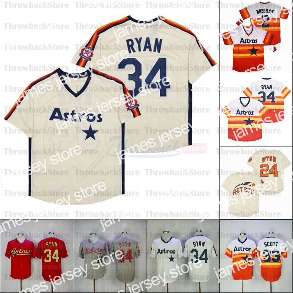 

Baseball Jerseys Retro Houston Baseball 1979 and 1980 Home Jersey 34 RYAN 33 SCOTT 24 WYNN 21 PETTITTE 2 BREGMAN WHITE, As photo
