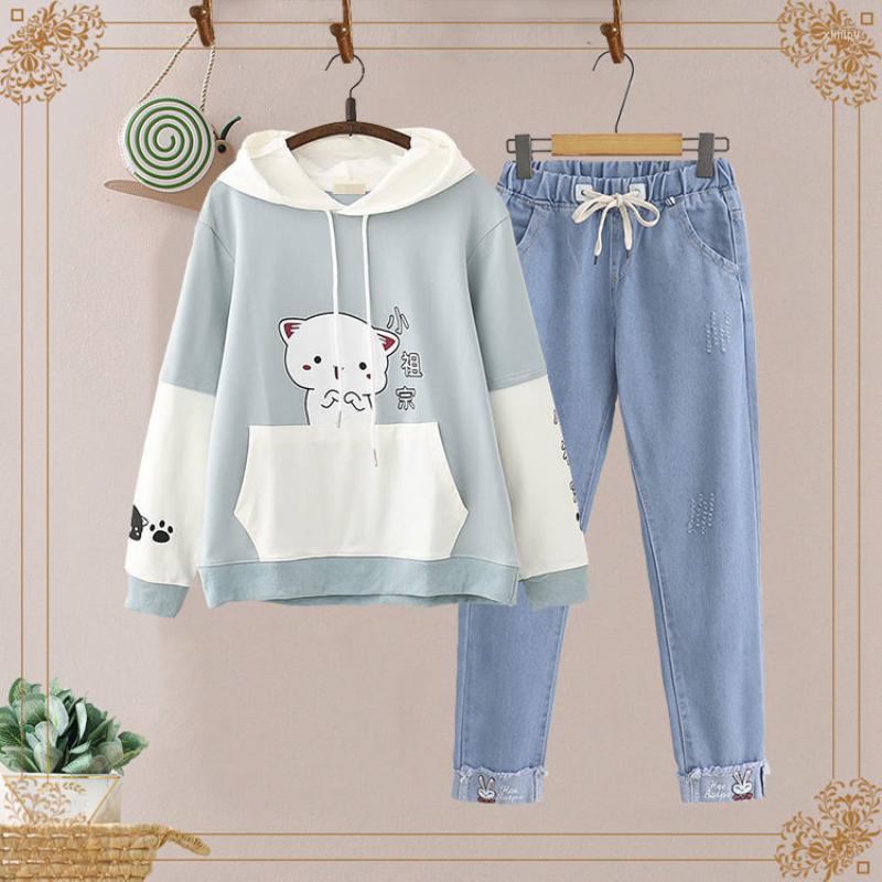

Women' Two Piece Pants 2022 Women Spring Elegant 2 Set Lady Casual Print Hoodies Sweatshirt Harem Denim Pant Suit Female Loose Tracksuit, Pink