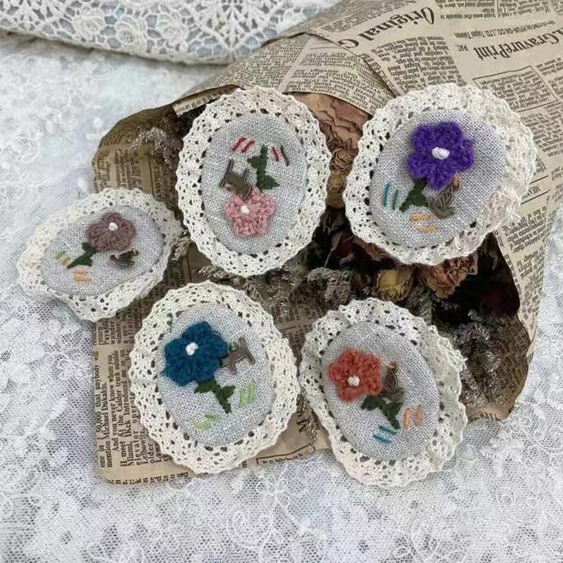 

Scarves Johnature Brooch All Match Cute Floral Embroidery Linen Patchwork Lace Japanese Women Vintage 5 Colors Accessories