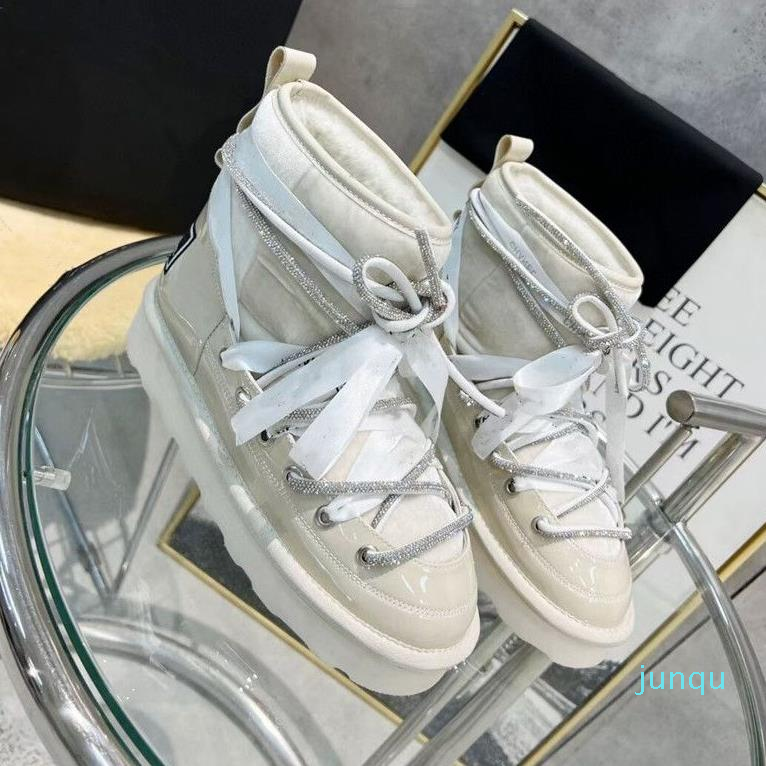 

New fashion down warm snow boots women's toe crystal buckle black lace-up ankle winter short wool short work shoes factory, As pic