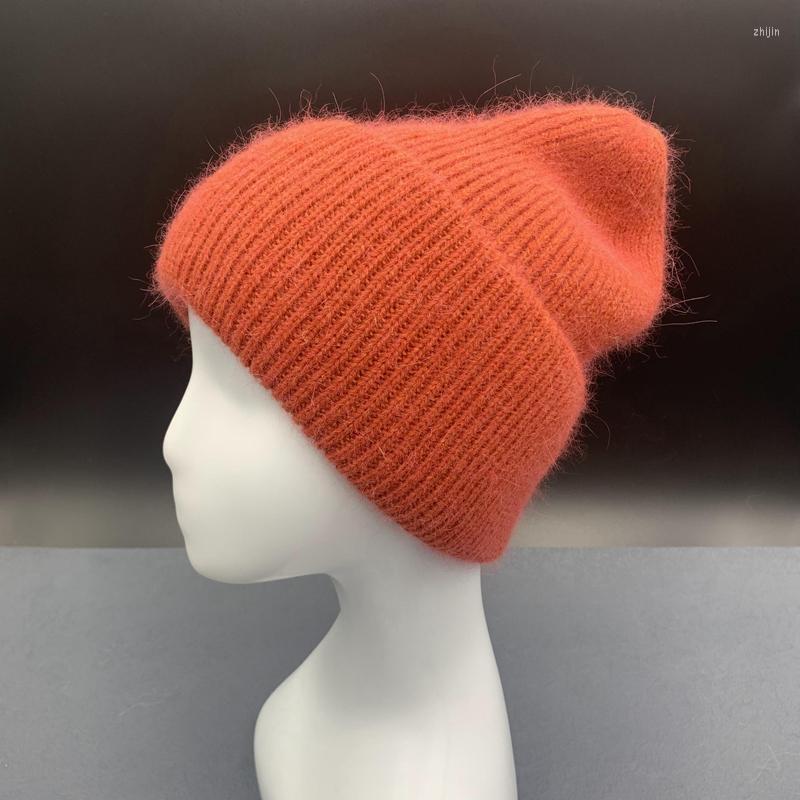 

Berets Real Fabbit Fur Beanies Soft Warm Fluffy Winter Hat For Women Angora Knitted Skullies Female Bonnet Woman Knit Cap, White