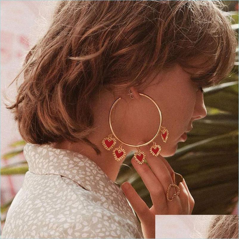 

Hoop Huggie Arrived Exaggerated Red Heart Pendant Big Hoop Tassel Earrings For Women Vintage Lady Jewelry Statement Circle Oorbell Dhm5V