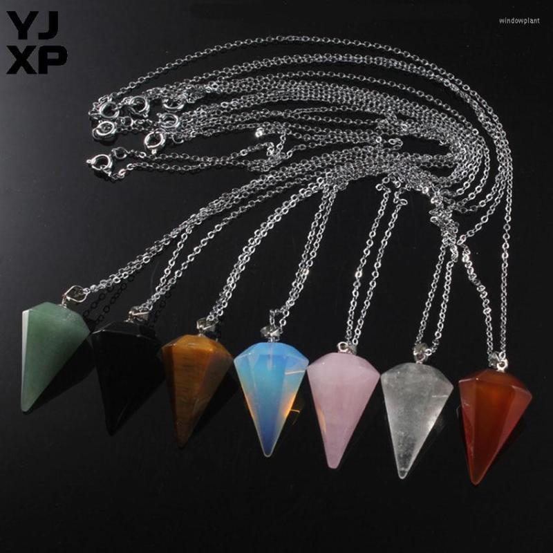 

Chains YJXP 27x16 Mm Hexagonal Cone Shaped Pendant Chain Necklaces Amulet Natural Stone Crystal Rose Pink Quartzs Lucky Charms Jewelry
