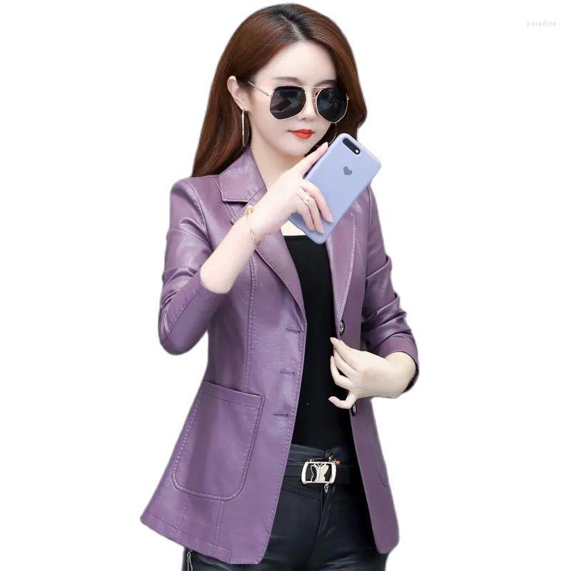 

Women's Leather Women Blazer PU Jacket 2022 Spring Autumn NO Cotton/Add Cotton Coat Female Loose Large Size 5XL Overcoat, Red add cotton