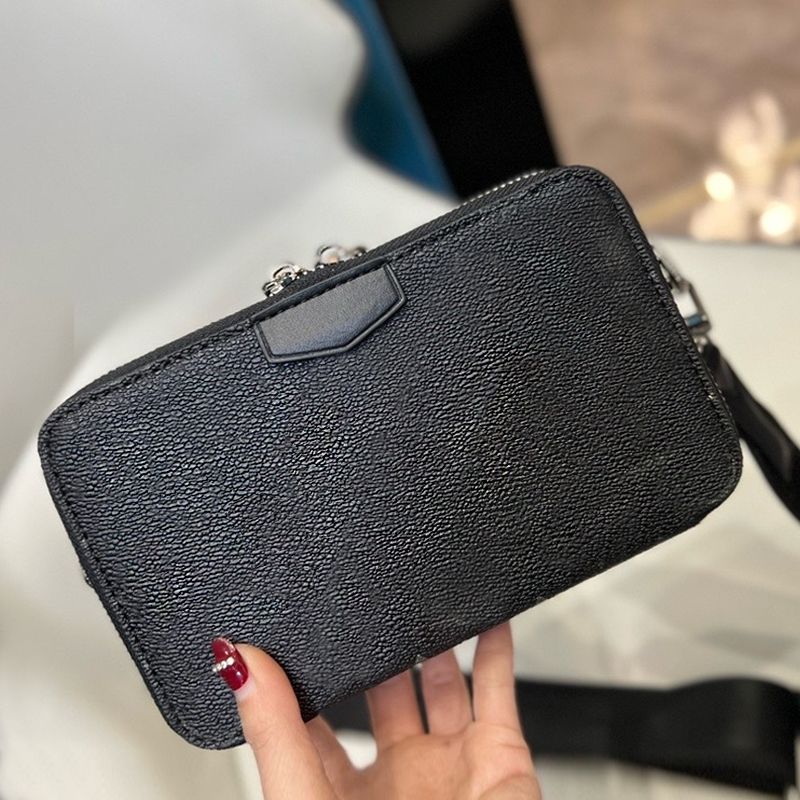 

Designer Mens Mini Cross Body Bag Mobile Phone Purse ALPHA WEARABLE Canvas Leather Man Messenger Shoulder Bag Small Double Zip Camera Handbag Card Holder Wallet, Black grid