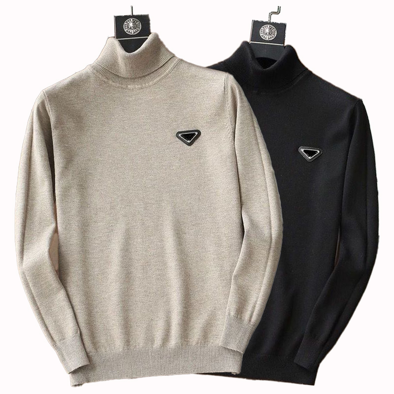 

Pra Designer Luxury Mens Sweater Warm Wool Underwear Pradas Turtle Neck Long Sleeve Pullover with Inverted Triangle pravda Logo Fashion Men Top in Autumn and Winter