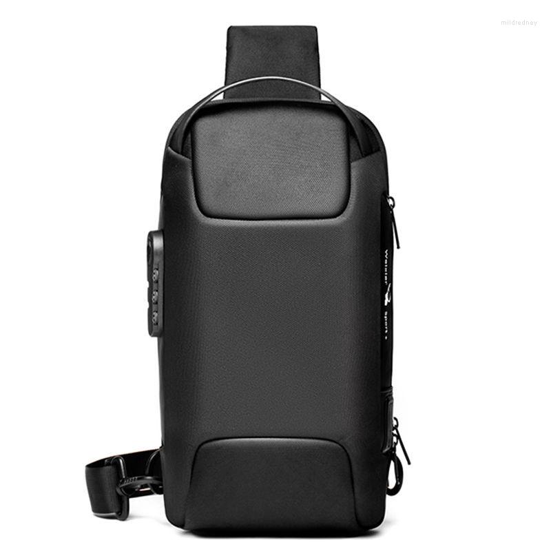 

Men's Polos Waterproof USB Oxford Crossbody Bag Anti-theft Shoulder Sling Multifunction Short Travel Messenger Chest Pack For Male, Black