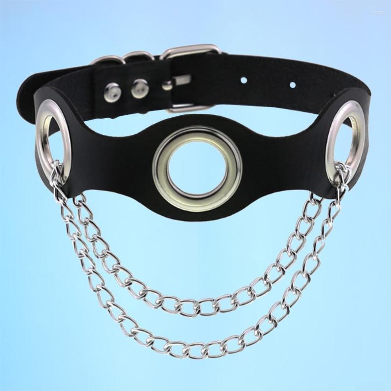 

Choker Fashionable Personality Leather Hollow Chain O - Ring Collar Accessories Fashion Women Rock Collarbone