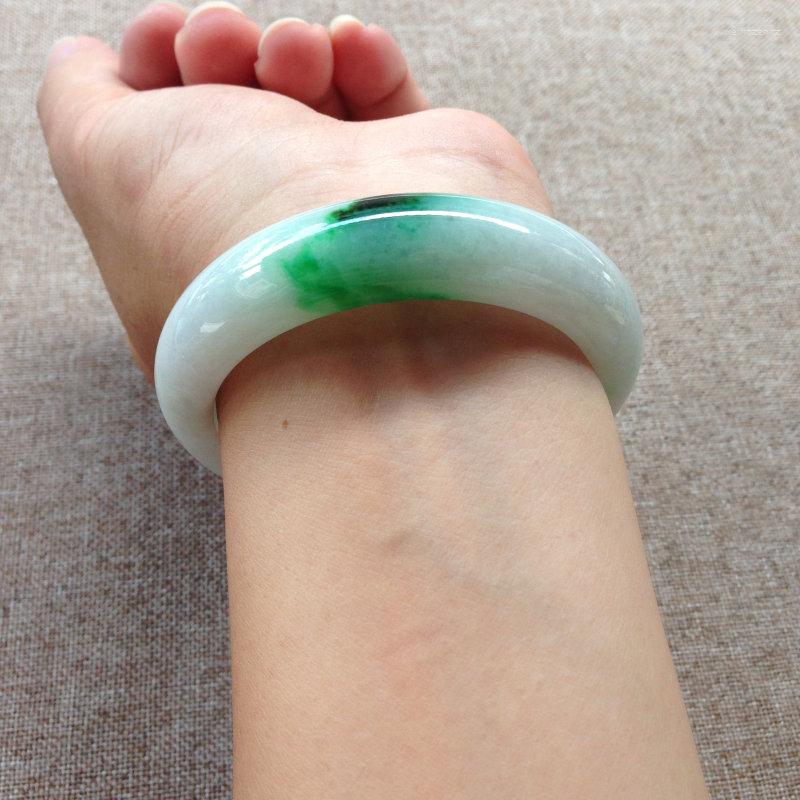 

Bangle Glutinous White Natural Jadeite Flat Tube Bracelet