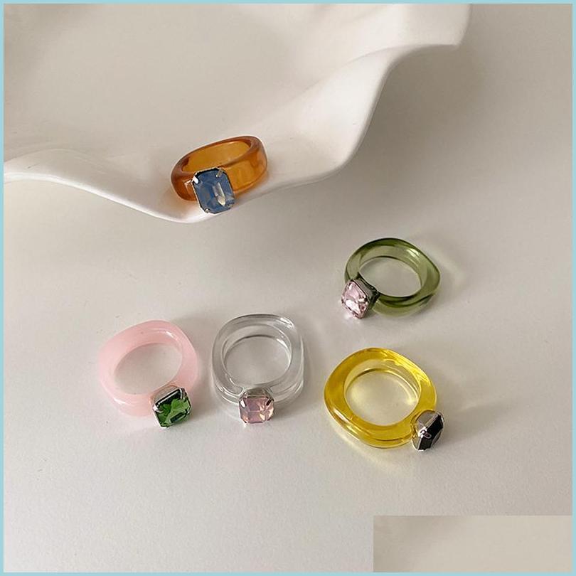 

Cluster Rings Cluster Rings 2021 Fashion Colourf Transparent Resin Acrylic For Women Irregar Rhinestone Geometric Square Round Jewel Dhfuf