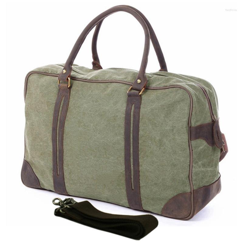 

Duffel Bags Vintage Military Canvas Leather Men Travel Large Luggage Weekend Overnight Sac De Voyage Big Tote, Khaki size l