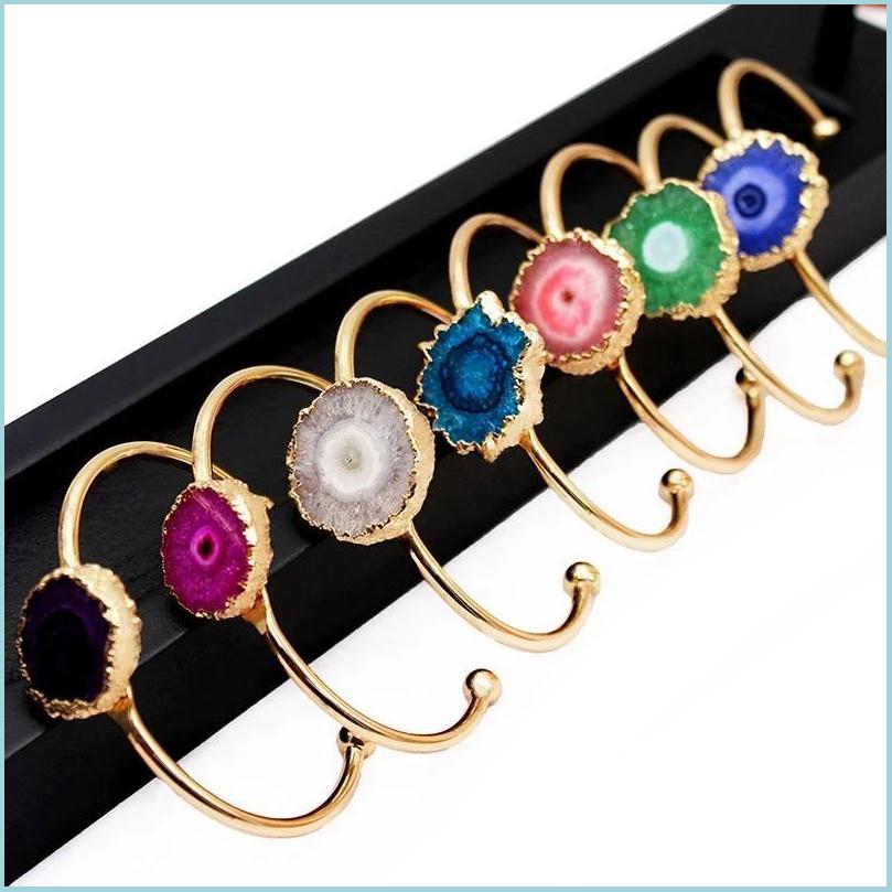 

Bangle Bangle 6 Color Natural Crystal Flower Quartz Chakra Reiki Healing Cuff For Women Druzy Mineral Sunflower Bracelet Femme 1Pc G Dhcgf