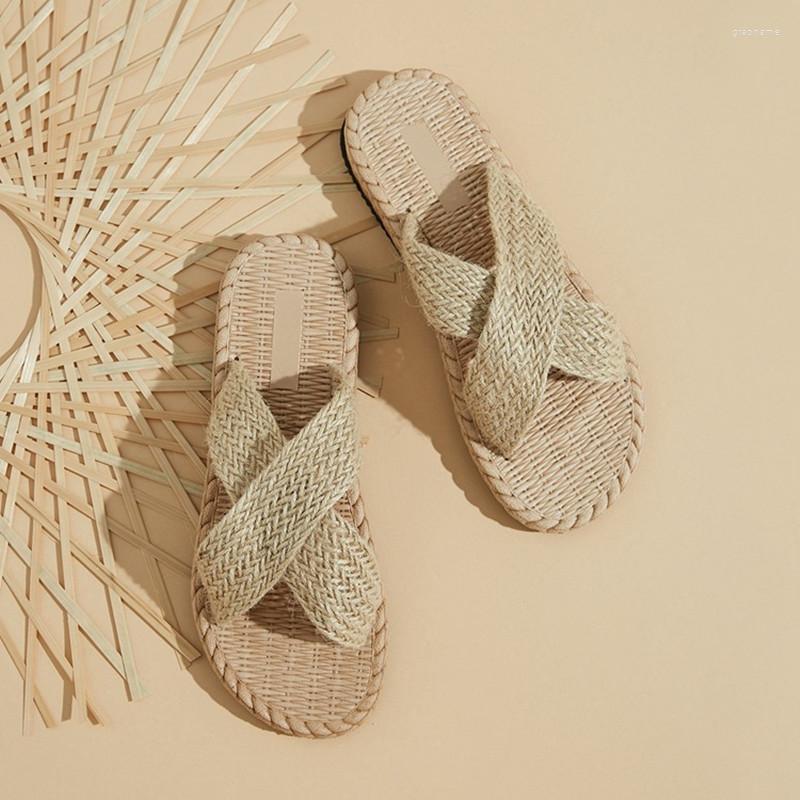 

Slippers 2022 European And American Women Ok Rope Straw Cross Strap Flip Flops 3093, Picture shown