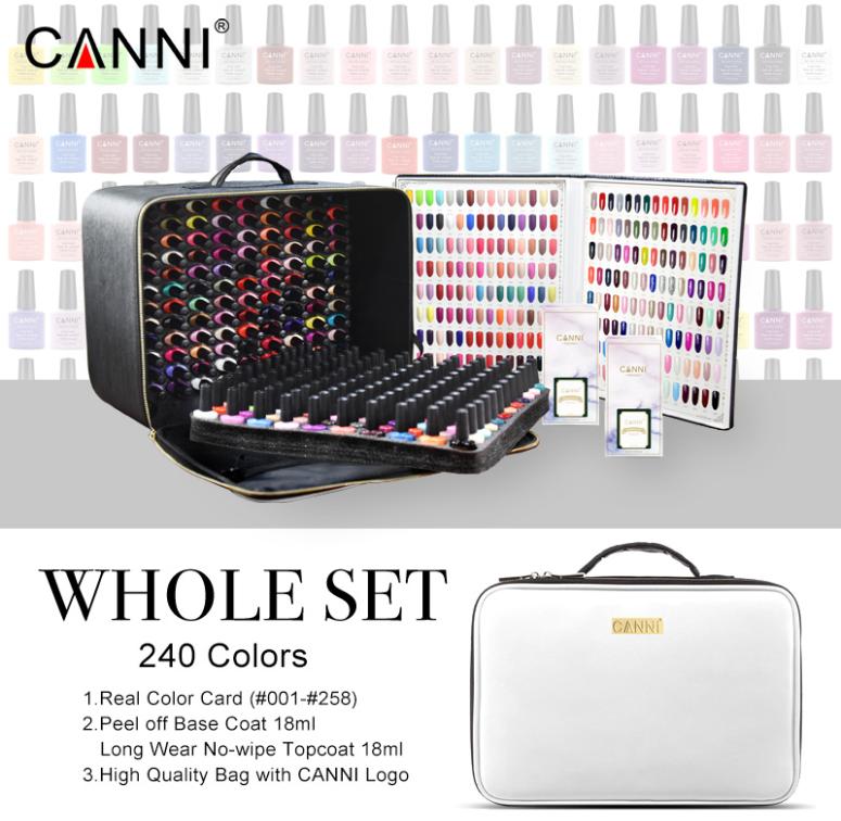 

30917K CANNI 240Pcs Nail Gel Whole Set Base Top Color Polish Kit UVLED Soak Off 73ml1696149