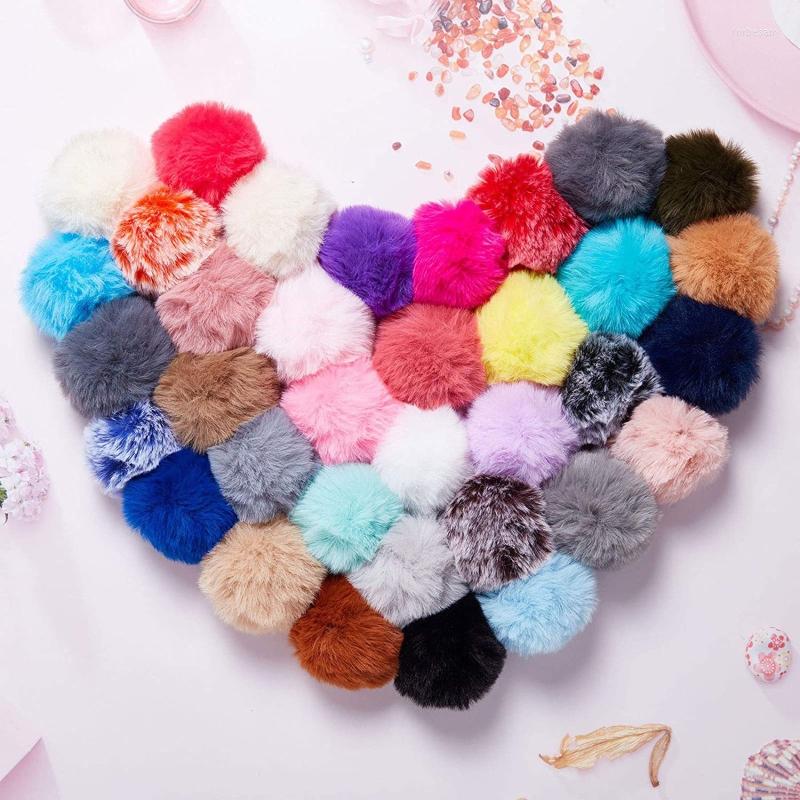 

Keychains 50-piece Set Pom Keychain Fluffy Faux Fur Pompoms With Split Ring And Keyrings For Bag Charm Accessories