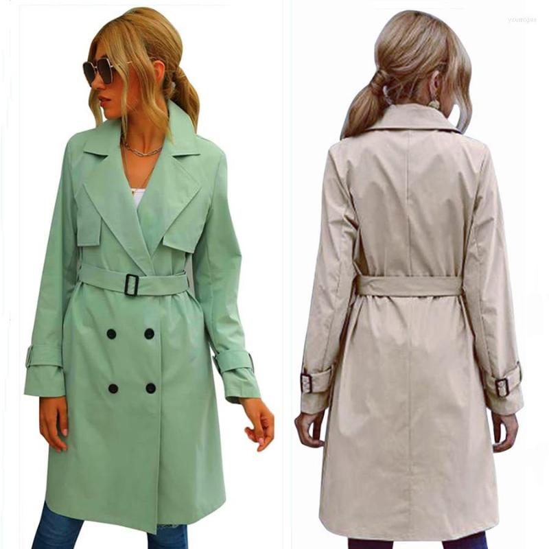 

Women' Trench Coats Spring Autumn Windbreaker Women' OL Style Elegant Slim Double Breasted Ladies' Long Coat For Women Clothes, Green