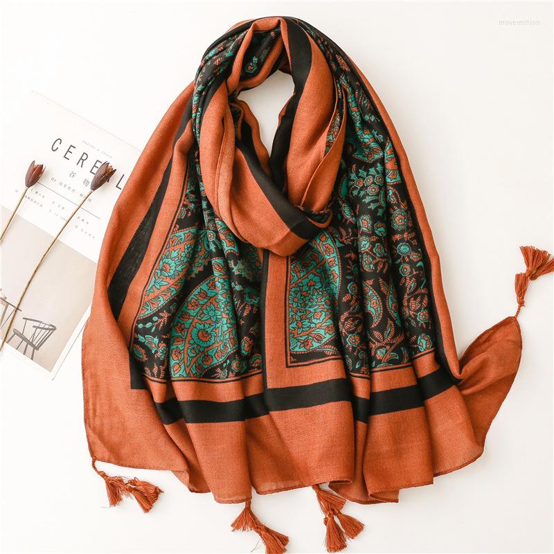 

Scarves Vintage Ethnic Fashion Women's Shawl Cotton Linen Feel Scarf Silk Cashew Flower Print Plait Tassel Big