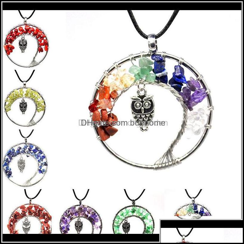 

Pendant Necklaces Necklaces 7 Chakra Quartz Natural Stone Tree Of Life Owl Necklace Mticolor Pendant Charms Fashion Jewelry Drop Shi Otqz3