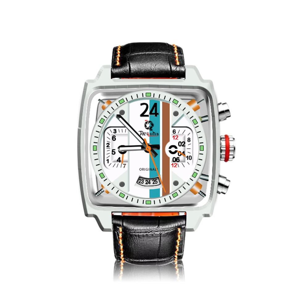

Luxury men's automatic mechanical watch REQUIN Monaco-24 hours square silver white stainless steel case full working subdial 321R, Multi-color