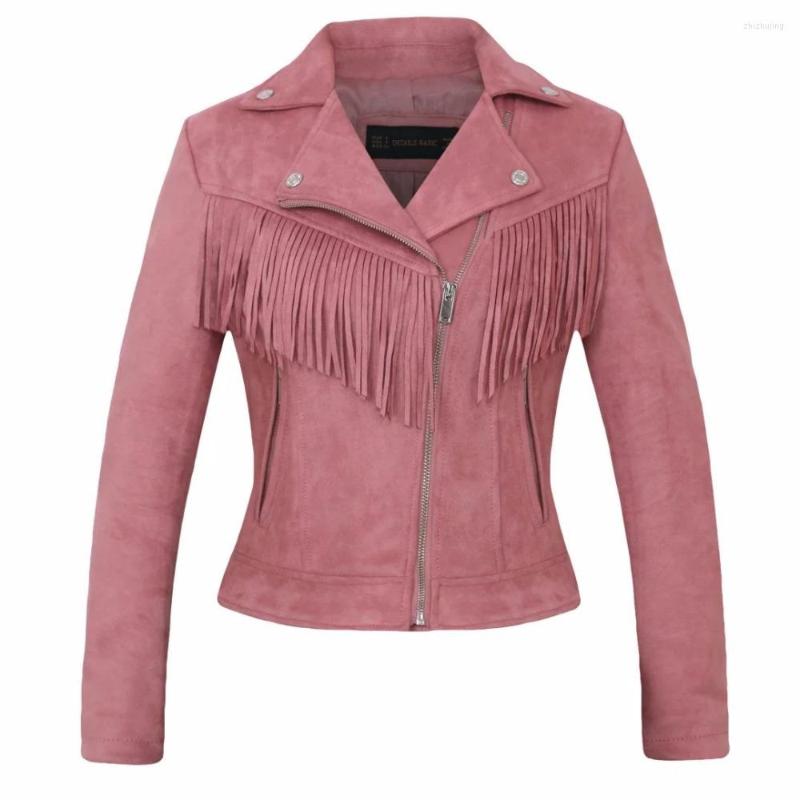 

Women' Leather Women' Clothing Casual Pink Brown Faux Fashion Ladies Tassel Coat Women High Quality Suede Jacket Biker