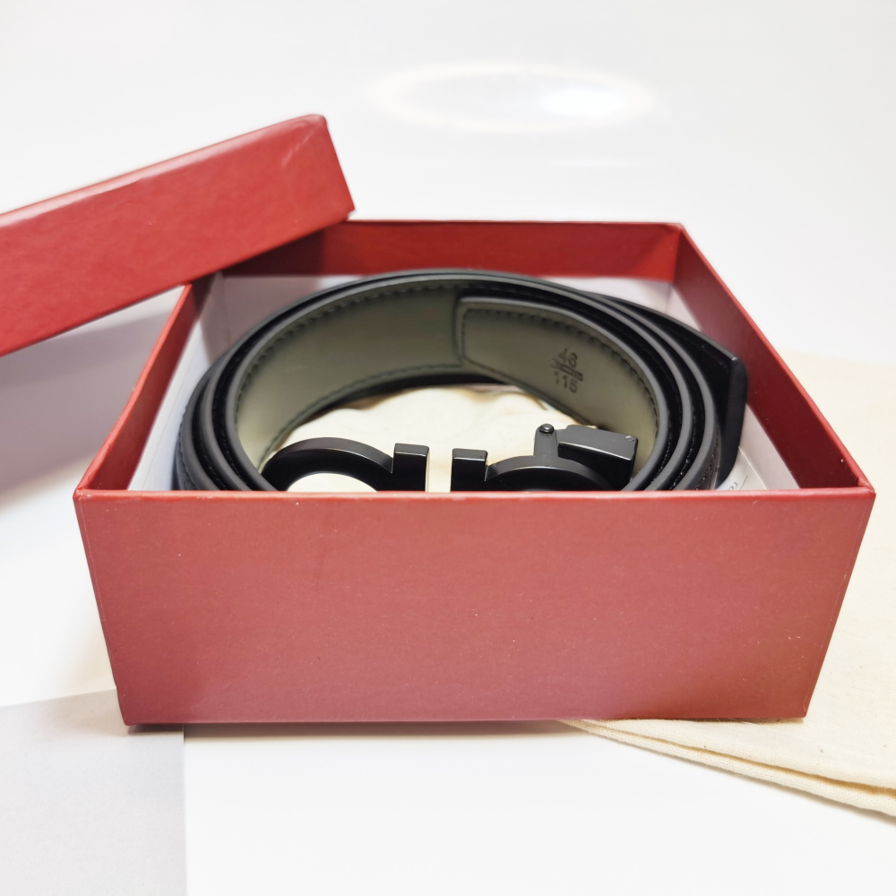 

Men's Leather Belt Black and Brown Smooth Reversible Designer Belts 3.5cm Wide Belt Includes Red Box