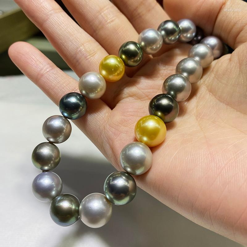 

Chains Huge Charming 18"11-12mm Natural South Sea Genuine Black White Golden Peacock Round Pearl Necklace Women