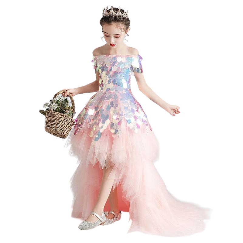 2023 Colorful Flower Girl Dresses for Wedding Tulle Appliqued Princess Girls Pageant Dress Tiered Skirt Custom Made sequined Kids Birthday Gowns-image-815545331