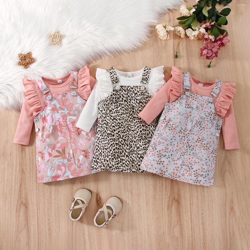 

Clothing Sets FOCUSNORM 3 Colors Lovely Baby Girls Clothes 0-24M Long Sleeve Solid Ribbed Romper Floral/Leopard Suspender Dress