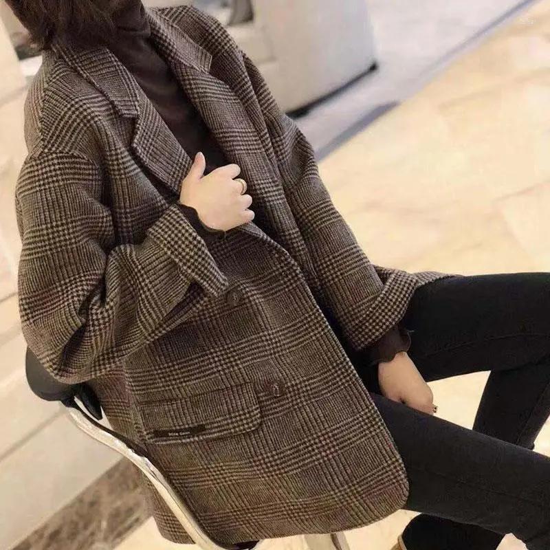 

Women's Suits Women Short Foreign Favor Loose Small Suit Jacket 2022 Female Spring Korean Version Of The Casual Slim Plaid Tide A104, Auburn