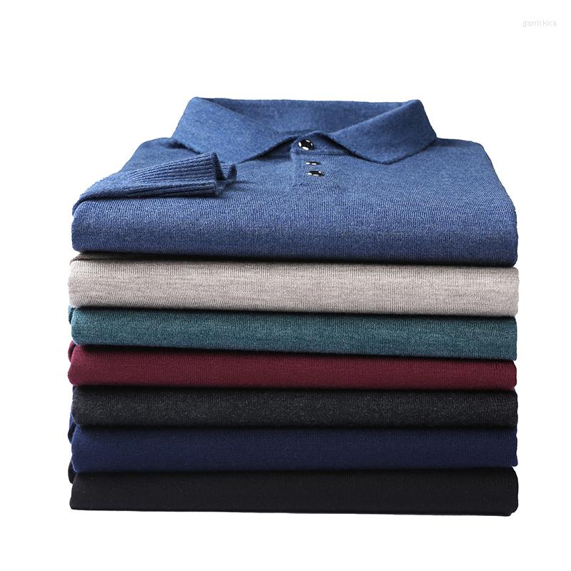 

Men' Sweaters Men' Real Wool Knitwear Spring & Autumn Turn Down Collar Jumpers Male Polo Neck Sweater Long Sleeve Knit Tee Shirts, Black