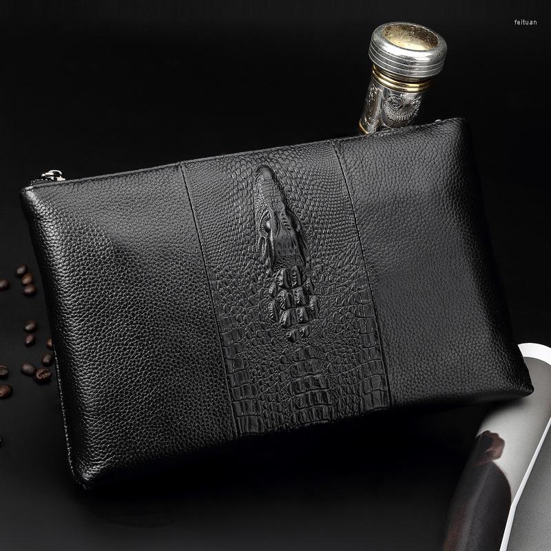 

Evening Bags Crocodile Pattern Men Bag Clutch Genuine Leather Purse Business Cowhide Male Fashion Handbag, Black crocodile head