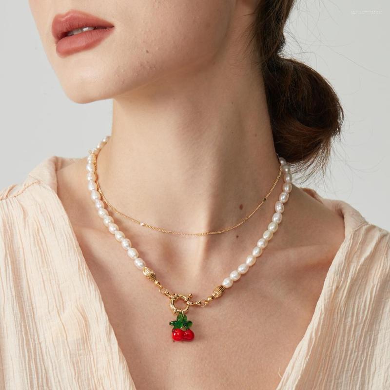

Pendant Necklaces ZMZY Bohemia Beaded Red Cherry Necklace For Women Cute Handmade Freshwater Pearl Bead Chokers Boho Jewelry