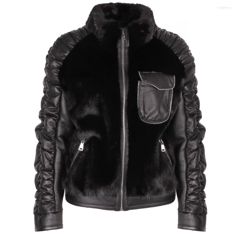 

Women' Leather YOLOAgain 2022 Winter Warm Real Shearling Jacket Women Genuine Coat Ladies, Black