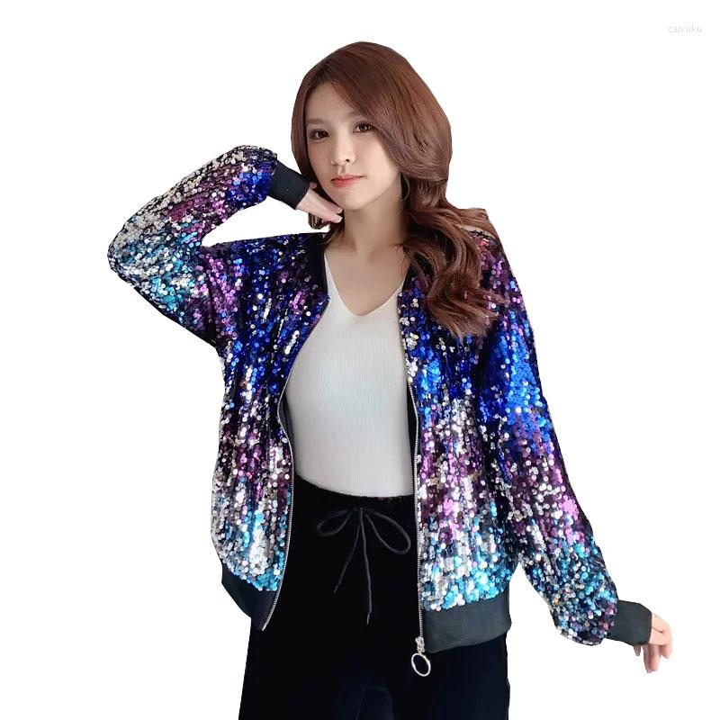 

Women' Jackets Women Spring Glittering Sequins Embroidery Long-sleeved Loose Coat Female Temperament Cardigan Sports Short Jacket OK1336, Purple