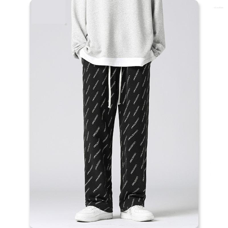 

Men' Pants Men' Casual Hiphop High Street Fried Trousers Loose Straight-leg Jeans Trend English Printing Stretch, Black