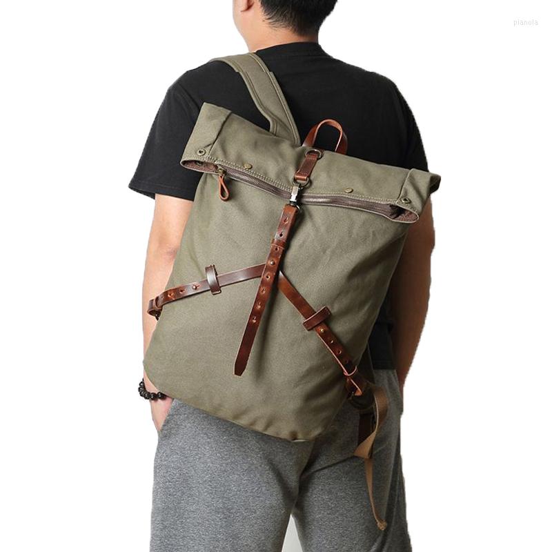 

Backpack Large Capacity Men Travel Outdoor Mountain Climbing Rucksack Vintage Style Canvas, Army green