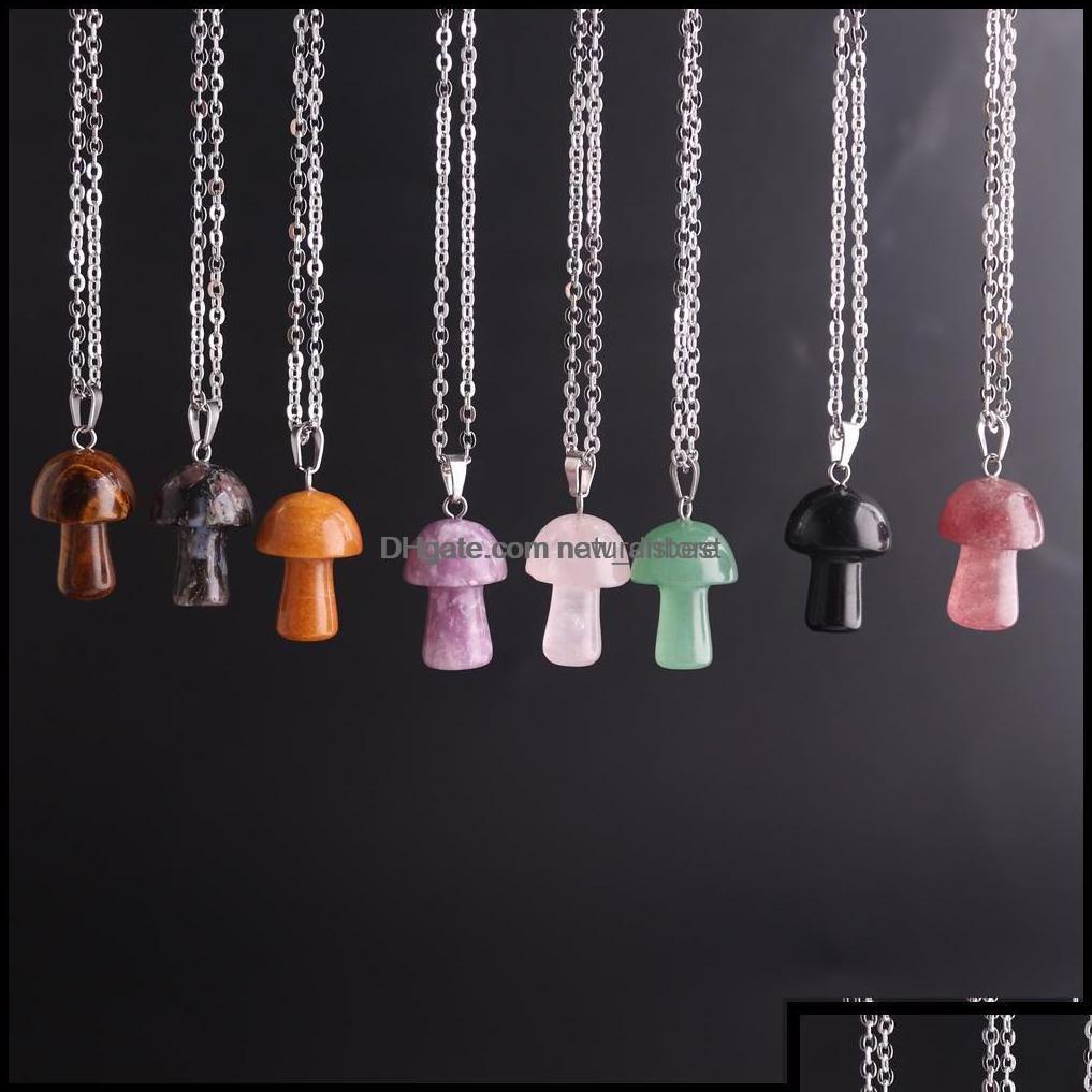 

Pendant Necklaces Pendant Necklaces Pendants Jewelry Natural Stone Carving Mushroom Shape Reiki Healing Crystal Tiger Eye Rose Quart Ot3Ym